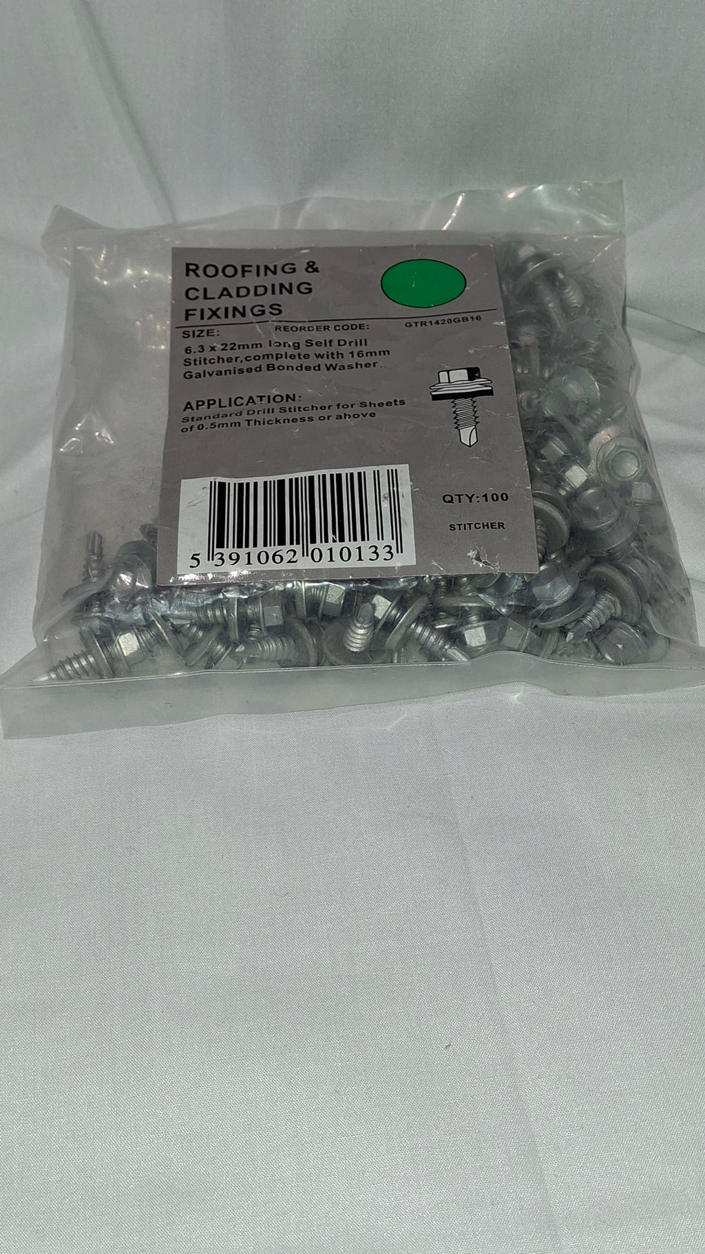 6.3 x 22mm Self Drill Stitcher Screws Roof Cladding Fixings 16mm Washer Qty 100